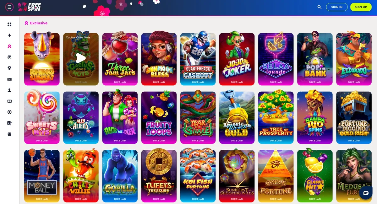 Free Spin Casino DiceLab exclusive slot games available to Wyoming players including Gorilla slot