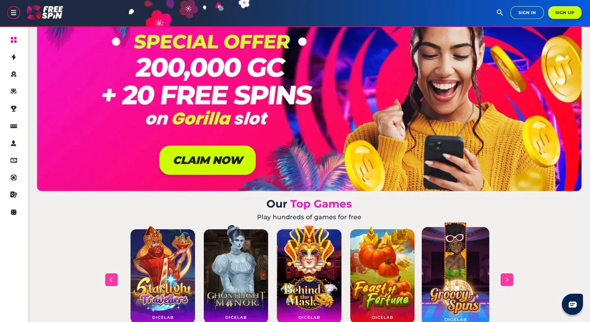 Free Spin Casino Wyoming platform overview — sweepstakes social casino legal in Wyoming